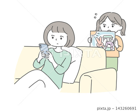 子どもが描いた絵を見せているのにスマホを見るお母さんのイラスト 子どもが描いた絵を見せているのにスマホを見るお母さんのイラスト 143260691