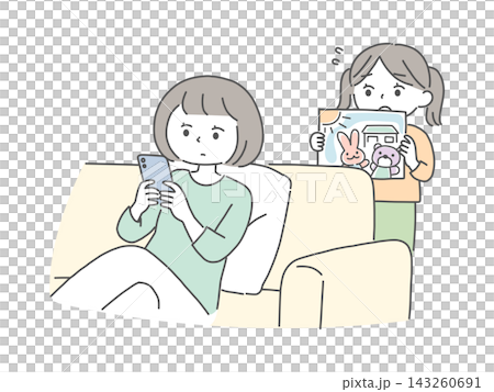 子どもが描いた絵を見せているのにスマホを見るお母さんのイラスト 子どもが描いた絵を見せているのにスマホを見るお母さんのイラスト 143260691