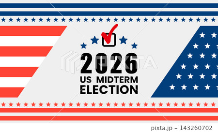 2026 US Midterm Election Voting Background with American Flag.Vector illustration 143260702