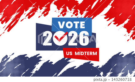 2026 US Midterm Election Vote Banner with Red Blue Brush Stroke Background 2026 US Midterm Election Vote Banner with Red Blue Brush Stroke Background 143260718