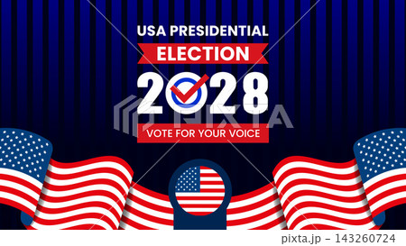 2028 USA Presidential Election Banner with American Flags and Vote Message 2028 USA Presidential Election Banner with American Flags and Vote Message 143260724