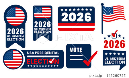 2026 US Midterm Election Voting Elements Set with American Flag and Vote Symbols 2026 US Midterm Election Voting Elements Set with American Flag and Vote Symbols 143260725
