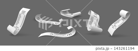 3D receipt paper template mockup with curled strips 143261194