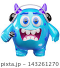 Glossy blue monster character with headphones and microphone 143261270