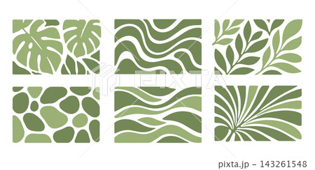 Abstract Green Botanical Art Background Set with Leaves and Organic Shapes Abstract Green Botanical Art Background Set with Leaves and Organic Shapes 143261548