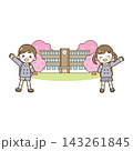 入学　小学生と学校と桜 143261845