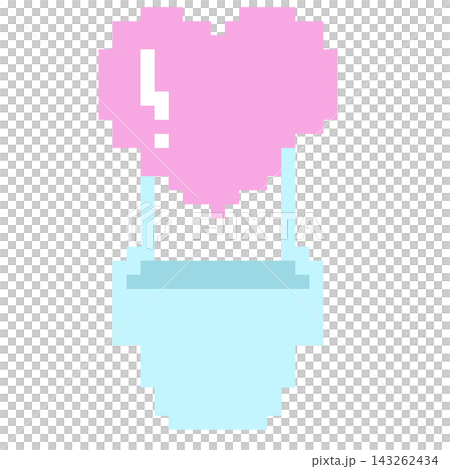 Cute pixel art heart hot air balloon, 8-bit romantic flying balloon illustration 143262434