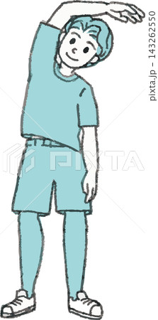 腕を伸ばして体操・ストレッチをする男性の2色イラスト 手書き風デフォルメ(健康・運動・リフレッシュ・ 腕を伸ばして体操・ストレッチをする男性の2色イラスト 手書き風デフォルメ(健康・運動・リフレッシュ・ 143262550