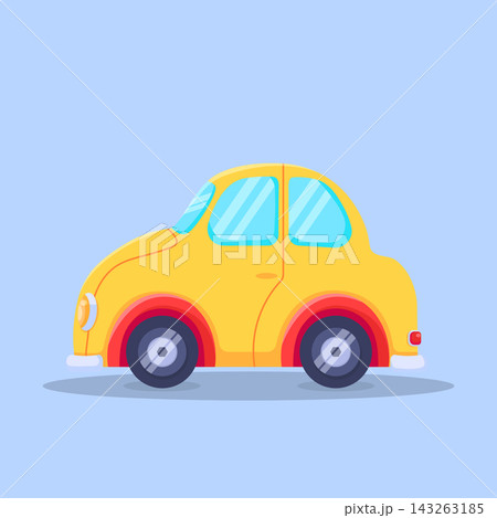 Cute Yellow Vintage Car Cartoon Illustration on Blue Background Cute Yellow Vintage Car Cartoon Illustration on Blue Background 143263185