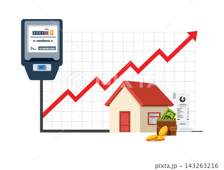 electricity meter chart showing rising power cost for house expenses electricity meter chart showing rising power cost for house expenses 143263216