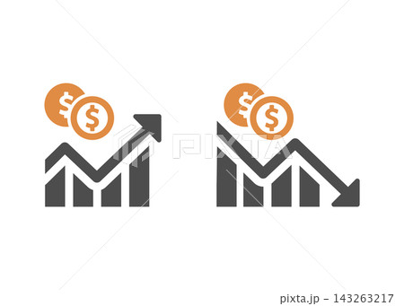 financial growth and loss line chart icons showing dollar coin trends financial growth and loss line chart icons showing dollar coin trends 143263217