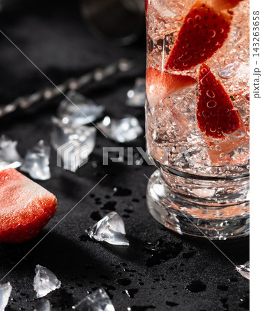 Sparkling Strawberry Cocktail Ice Macro Detail Sparkling Strawberry Cocktail Ice Macro Detail 143263658