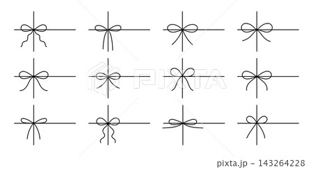 Minimalist hand drawn gift wrapping bows and ribbon cross frames collection, elegant Valentine wedding present decoration, delicate line art ornaments for greeting cards, invitations, packaging Minimalist hand drawn gift wrapping bows and ribbon cross frames collection, elegant Valentine wedding present decoration, delicate line art ornaments for greeting cards, invitations, packaging 143264228