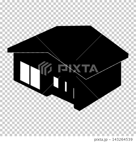 A silhouette illustration of a three-dimensional single-story house. A silhouette illustration of a three-dimensional single-story house. 143264539