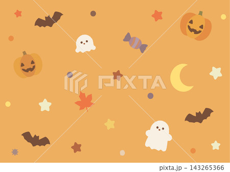 オレンジ色のかわいいハロウィンモチーフ背景 オレンジ色のかわいいハロウィンモチーフ背景 143265366