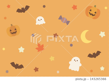 オレンジ色のかわいいハロウィンモチーフ背景 オレンジ色のかわいいハロウィンモチーフ背景 143265366