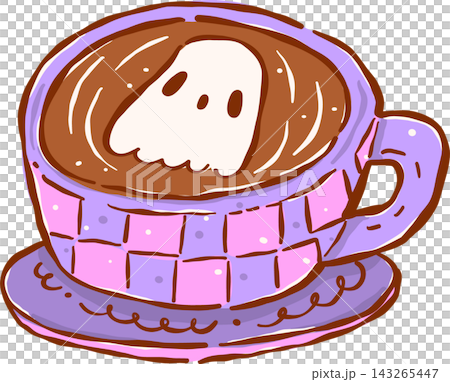Spooky Cafe Halloween Coffee with Ghost Latte Art Hand Drawn Spooky Cafe Halloween Coffee with Ghost Latte Art Hand Drawn 143265447