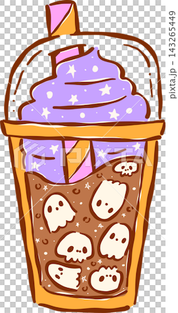 Spooky Cafe Halloween Iced Coffee Ghost Hand Drawn Spooky Cafe Halloween Iced Coffee Ghost Hand Drawn 143265449