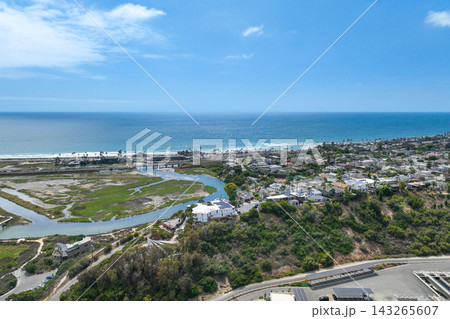 Aerial view of Cardiff by the Sea, beach community in the incorporated city of Encinitas in San Diego County, California, USA. 143265607