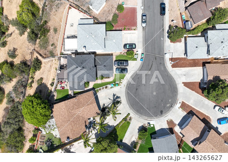 Aerial view of San Diego, Linda Vista neighborhood with houses and street Aerial view of San Diego, Linda Vista neighborhood with houses and street 143265627