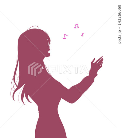 笑顔で歌う女性　冬　音符　シルエット 143266069