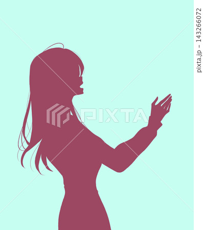 笑顔で手を伸ばす女性 冬 横側 シルエット 笑顔で手を伸ばす女性 冬 横側 シルエット 143266072