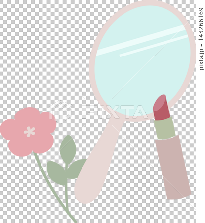 Illustration material featuring a hand mirror, lipstick, and flowers, inspired by beauty. Illustration material featuring a hand mirror, lipstick, and flowers, inspired by beauty. 143266169