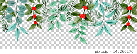 cute Christmas border of winter plants. watercolor seamless frame cute Christmas border of winter plants. watercolor seamless frame 143266170
