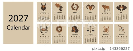 Vintage Zodiac Wall Calendar 2027 143266227
