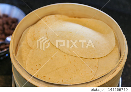 Steamed Warm Flour Tortillas Stacked 143266759
