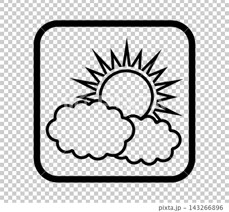枠有り雲と太陽のシンプル天気アイコン 枠有り雲と太陽のシンプル天気アイコン 143266896