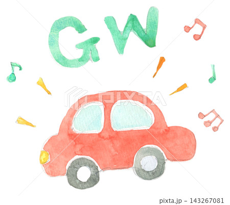 ゴールデンウィークに出かける車の水彩イラスト ゴールデンウィークに出かける車の水彩イラスト 143267081