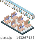 オンラインでの電車の座席予約をイメージしたアイソメトリックイラスト 143267425