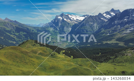 Stunning aerial panorama of the Grindelwald valley and the Bernese Alps Stunning aerial panorama of the Grindelwald valley and the Bernese Alps 143268034