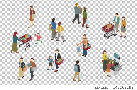 アイソメトリックイラスト:買い物する人々 アイソメトリックイラスト:買い物する人々 143268198