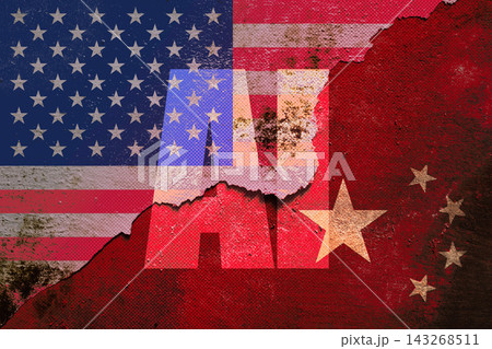 Ai text overlaying US and China flags, symbolizing the ongoing competition in artificial intelligence, technology development, and economic influence between two global powers Ai text overlaying US and China flags, symbolizing the ongoing competition in artificial intelligence, technology development, and economic influence between two global powers 143268511