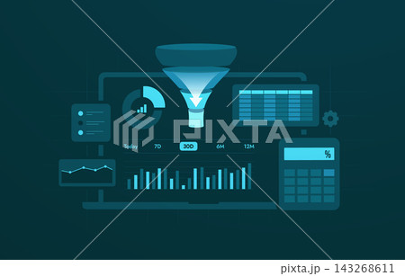 CRM analytics with customer data, sales metrics and dashboard reporting across relationship workflows. Customer analytics tracks pipeline, retention, revenue and account data, vector illustration CRM analytics with customer data, sales metrics and dashboard reporting across relationship workflows. Customer analytics tracks pipeline, retention, revenue and account data, vector illustration 143268611
