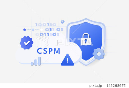 Cloud security posture management strengthens cloud protection through continuous risk assessment and policy monitoring. CSPM improves compliance, visibility and security posture vector illustration 143268675
