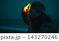 American Soldier Looks Into the Night Near the Ocean at the Enemy Waiting 143270246