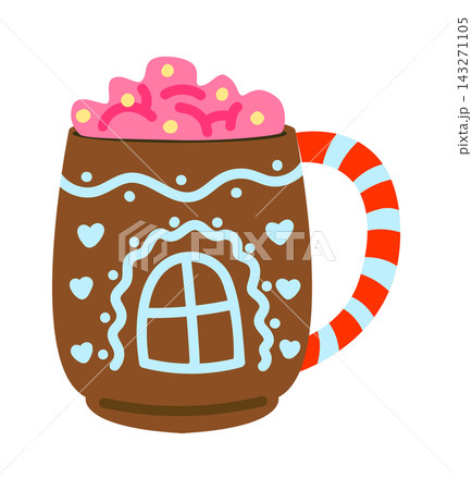 Christmas Hot Drink Mug With Cocoa And Marshmallow Cartoon Christmas Hot Drink Mug With Cocoa And Marshmallow Cartoon 143271105