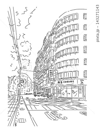 台湾の何気ない街並み_デジタル手描きスケッチ 台湾の何気ない街並み_デジタル手描きスケッチ 143271143