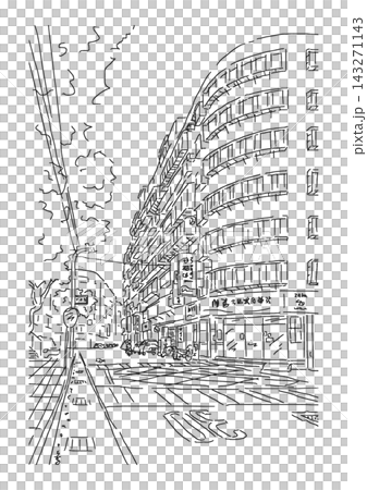 台湾の何気ない街並み_デジタル手描きスケッチ 台湾の何気ない街並み_デジタル手描きスケッチ 143271143
