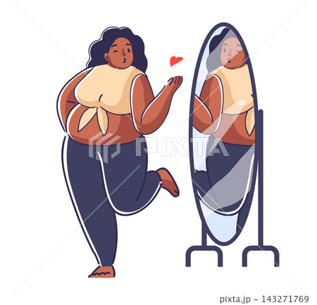 Woman Blowing Kiss At Mirror Cartoon 143271769