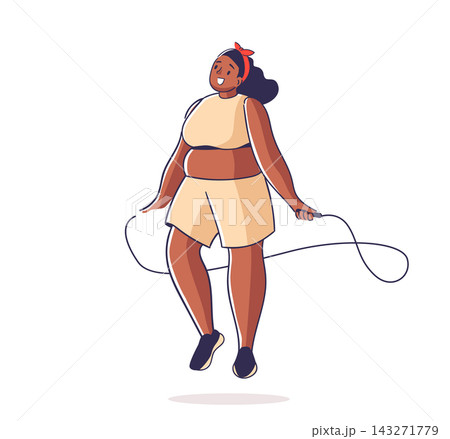 Fat Woman Jumping Rope Fitness Cartoon Fat Woman Jumping Rope Fitness Cartoon 143271779