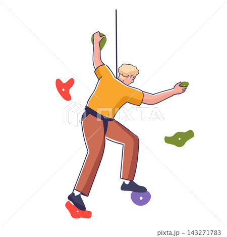 Climber Scaling Wall Cartoon Style Climber Scaling Wall Cartoon Style 143271783
