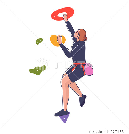 Climber Reaching Hold Cartoon Style Climber Reaching Hold Cartoon Style 143271784