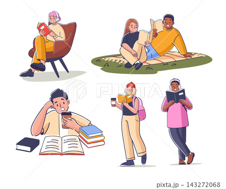 Reader Studying And Reading Cartoon Reader Studying And Reading Cartoon 143272068