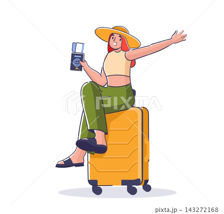 Traveler Sitting On Suitcase Cartoon Traveler Sitting On Suitcase Cartoon 143272168