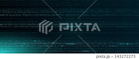 Binary code, digital data, cybersecurity, technology, programming, network. Glowing cyan numbers on dark background, useful for web banners, tech presentations. Vector illustration. Binary code, digital data, cybersecurity, technology, programming, network. Glowing cyan numbers on dark background, useful for web banners, tech presentations. Vector illustration. 143272273