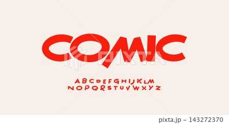 Comic jumpy font. Joyful groovy lowercase and uppercase typeset. Crazy irrepressible alphabet, restless type. Dancing letters for birthday, festival and carnival headline. Vector typographic design. 143272370